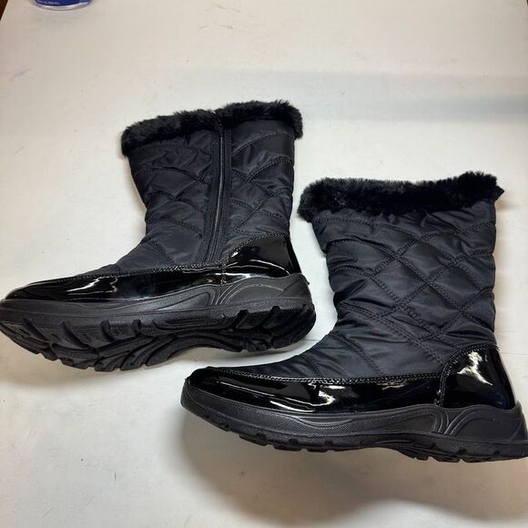 Easy Street Womens 9.5 W Black Patent Faux Fur Lined Mid Calf Boots NIB IP4 - Picture 2 of 4